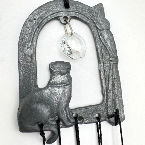Cast Iron Wind Chime Sitting Cat & Crystal Accent By Spoontiques - Picture 5 of 6